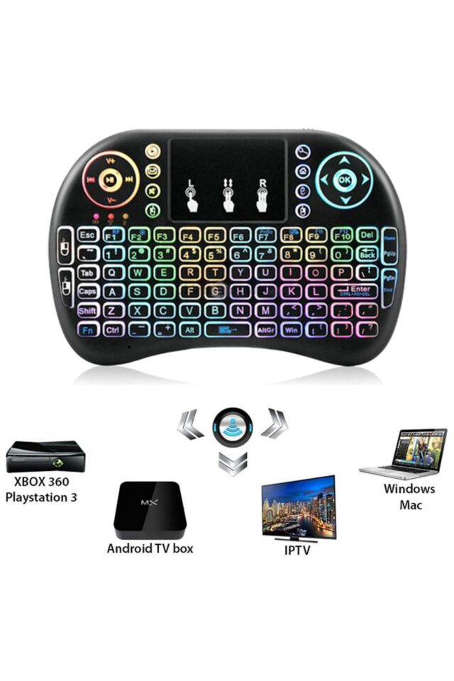Işıklı Kablosuz Mini Klavye Tv Televizyon Ps3 Dokunmatik Mouse