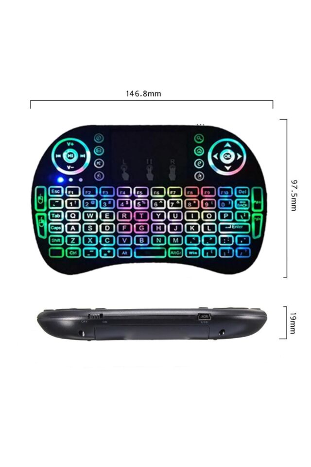 Işıklı Kablosuz Mini Klavye Tv Televizyon Ps3 Dokunmatik Mouse