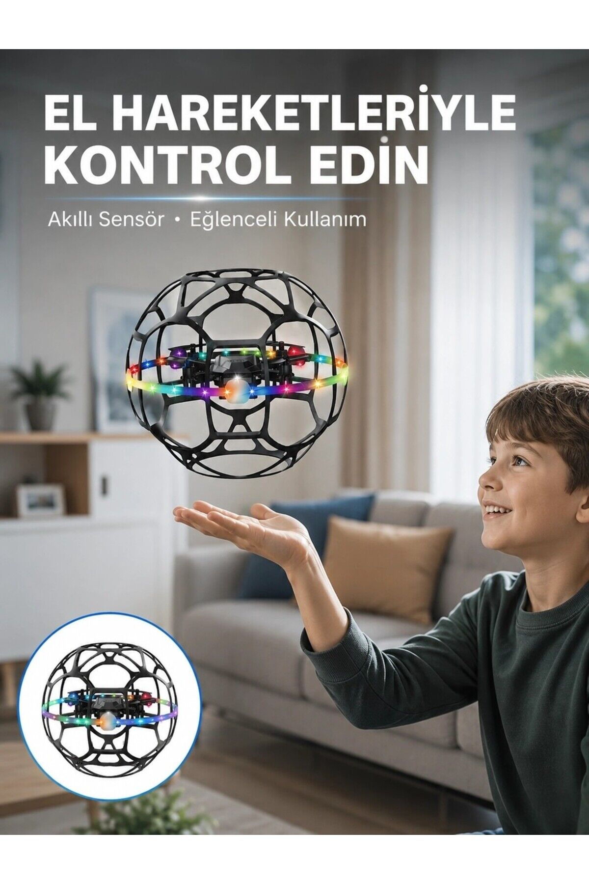R34 360° Korumalı Futbol Top Drone HD Kameralı LED Işıklı Yükseklik Sabitlemeli Uzaktan Kumandalı Akıllı Drone