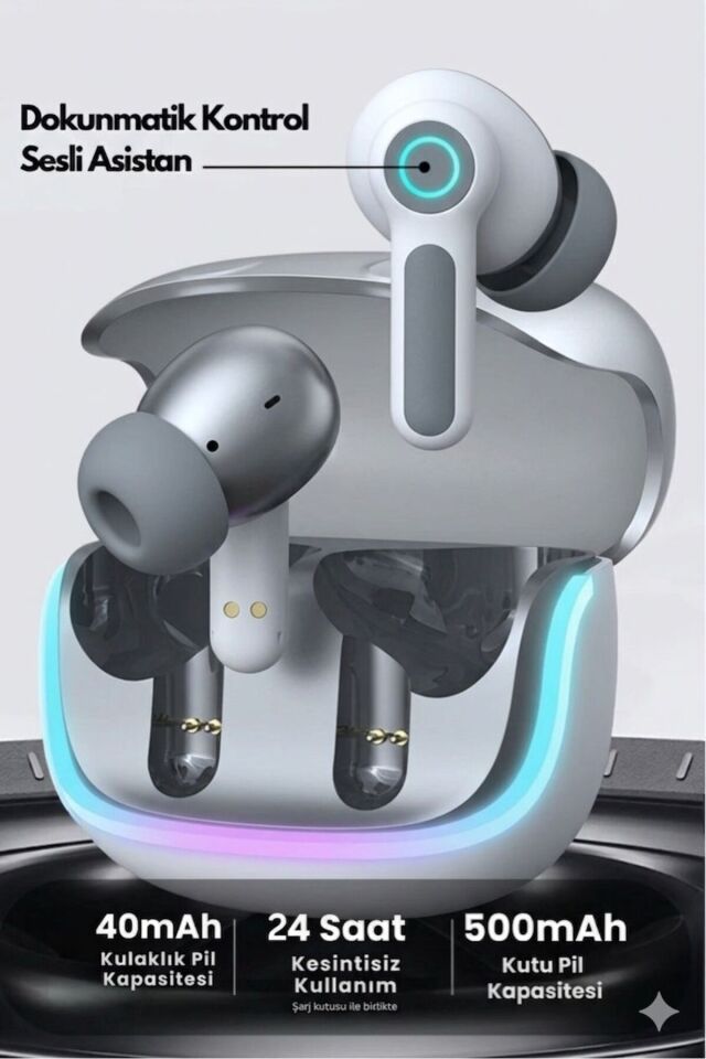 ENC Gürültü Engellemeli Pro Bluetooth Kulaklık 4 Mikrofon, İos Android Uyumlu, BT 5.3 Premium Bass RGB Işıklı