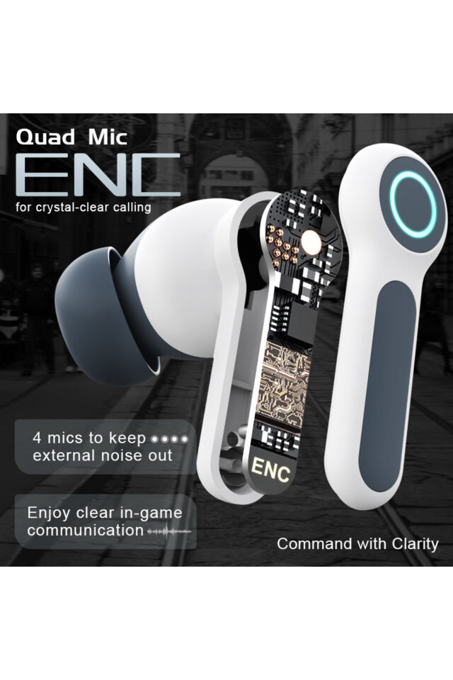 ENC Gürültü Engellemeli Pro Bluetooth Kulaklık 4 Mikrofon, İos Android Uyumlu, BT 5.3 Premium Bass RGB Işıklı