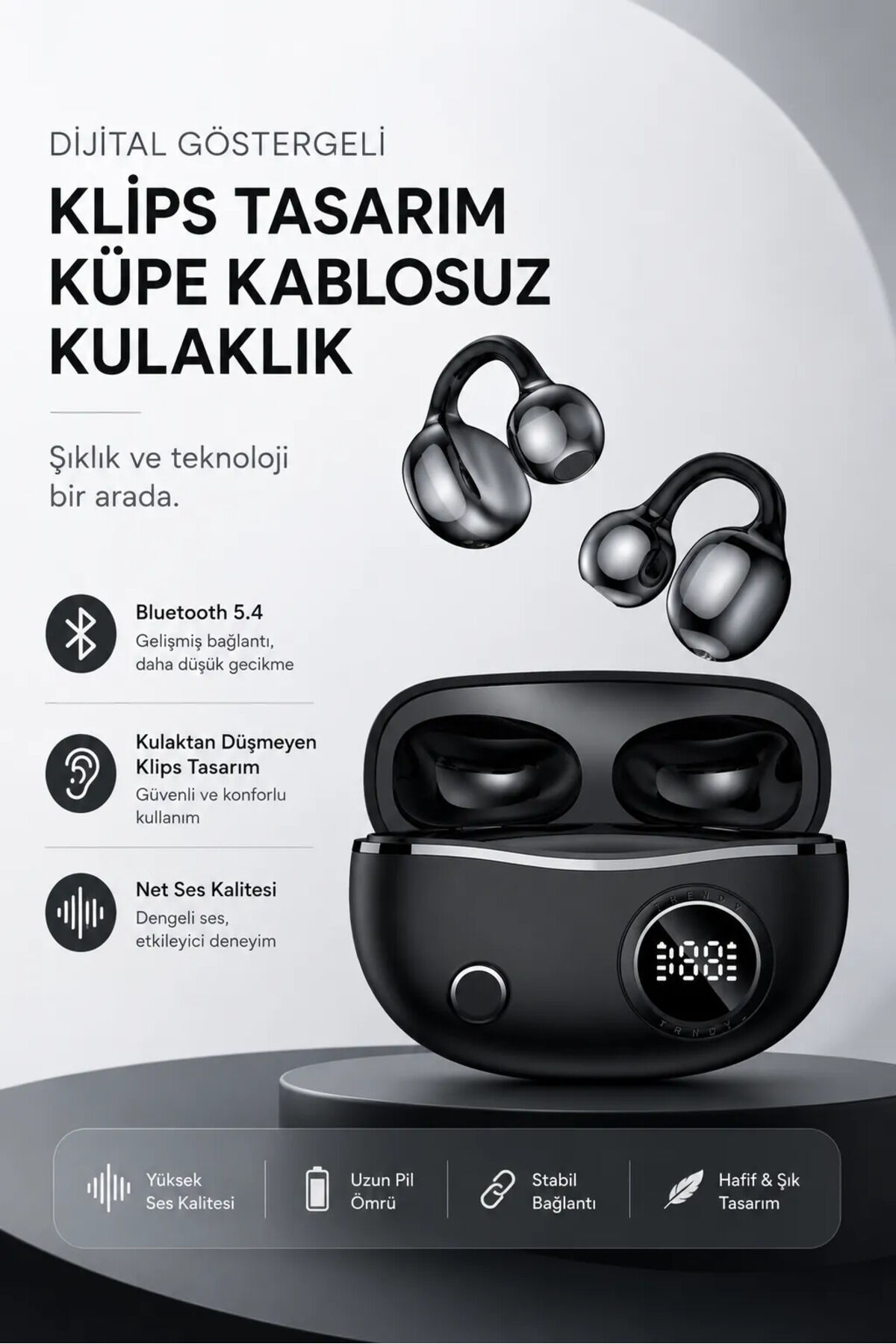 2026 Yeni Kablosuz Müzik Kulaklığı Klips Küpe Spor Bluetooh Kulaklık