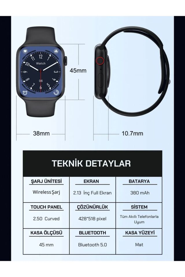 Smart Watch 7 Akıllı Saat Iphone Android Xiaomi Uyumlu Nabız Ölçer Aramalı Adım Sayar Tam Ekran
