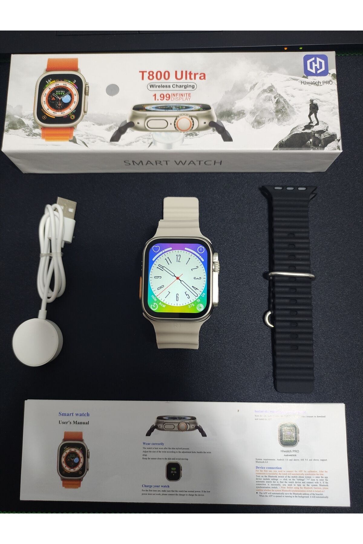 T900 Ultra Hi Watch Ultra 45 Mm Çift Kordon Nabız Ölçer Android Ve Ios Desteklidir Watch 8 Ultra