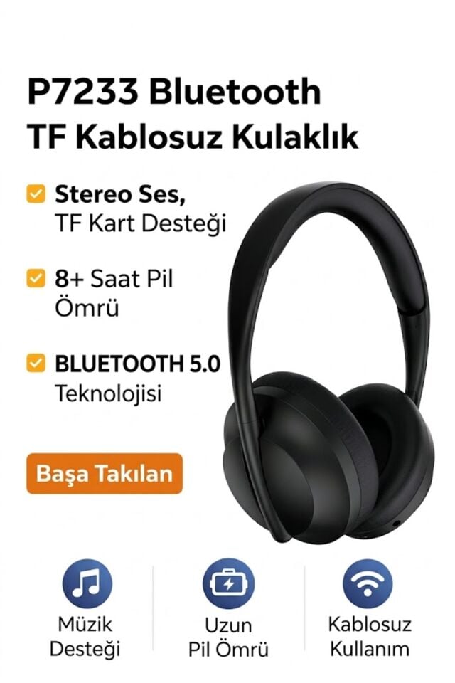 Kulak Üstü Kablosuz Bluetooth Kulaklık Stereo Sd Kart Girişi Şarjsız Kulanma Dahili Mikrofon
