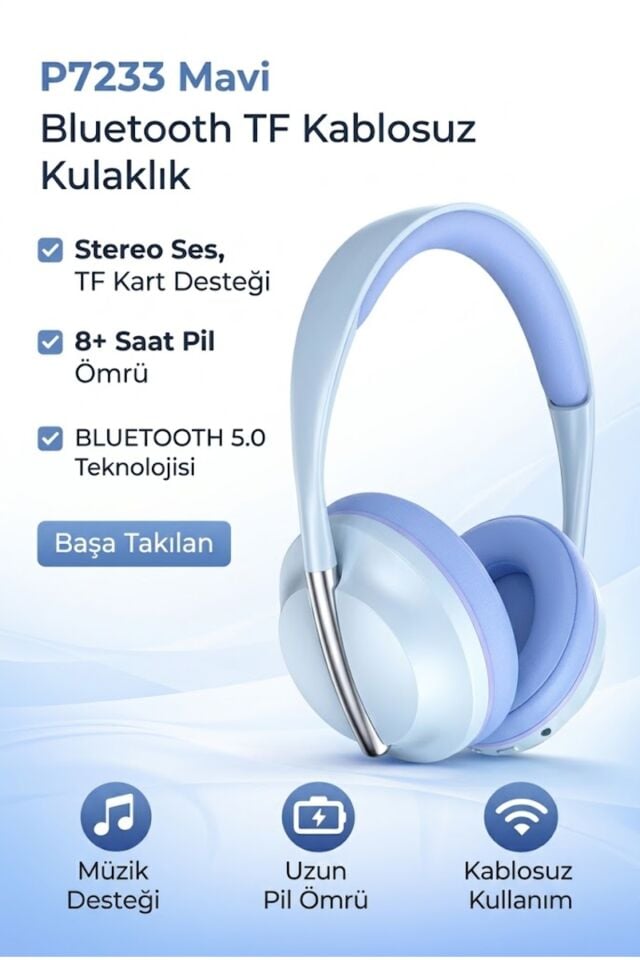 Kulak Üstü Kablosuz Bluetooth Kulaklık Stereo Sd Kart Girişi Şarjsız Kulanma Dahili Mikrofon
