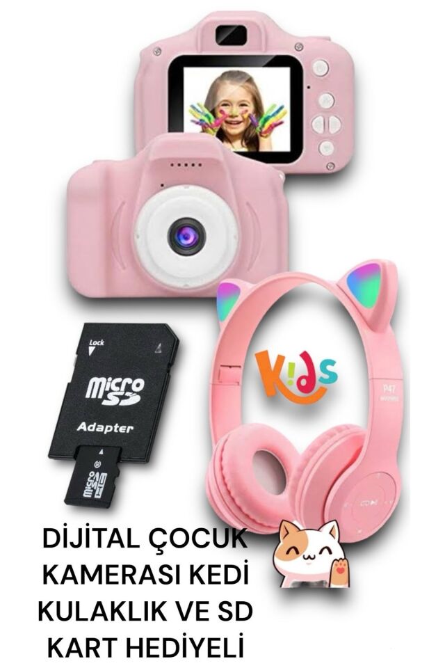 Dijatal Çocuk Kemerası Ve Rgb Kablosus Kedi Kulaklık Kiti 8 Gb Sd Hafıza Kartı Hediyeli