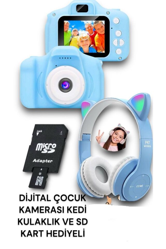 Dijatal Çocuk Kemerası Ve Rgb Kablosus Kedi Kulaklık Kiti 8 Gb Sd Hafıza Kartı Hediyeli
