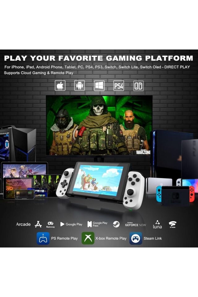 D6 Tablet Telefon Için Joyistikli Teleskopik Oyun Gamepad Android Ios Harmonyos Switch Androidtv
