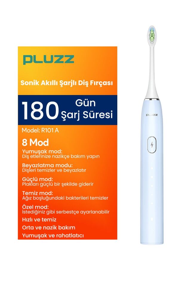 R101a Smart Sonik Şarjlı Diş Fırçası 180 Gün Şarj Süresi - Mavi