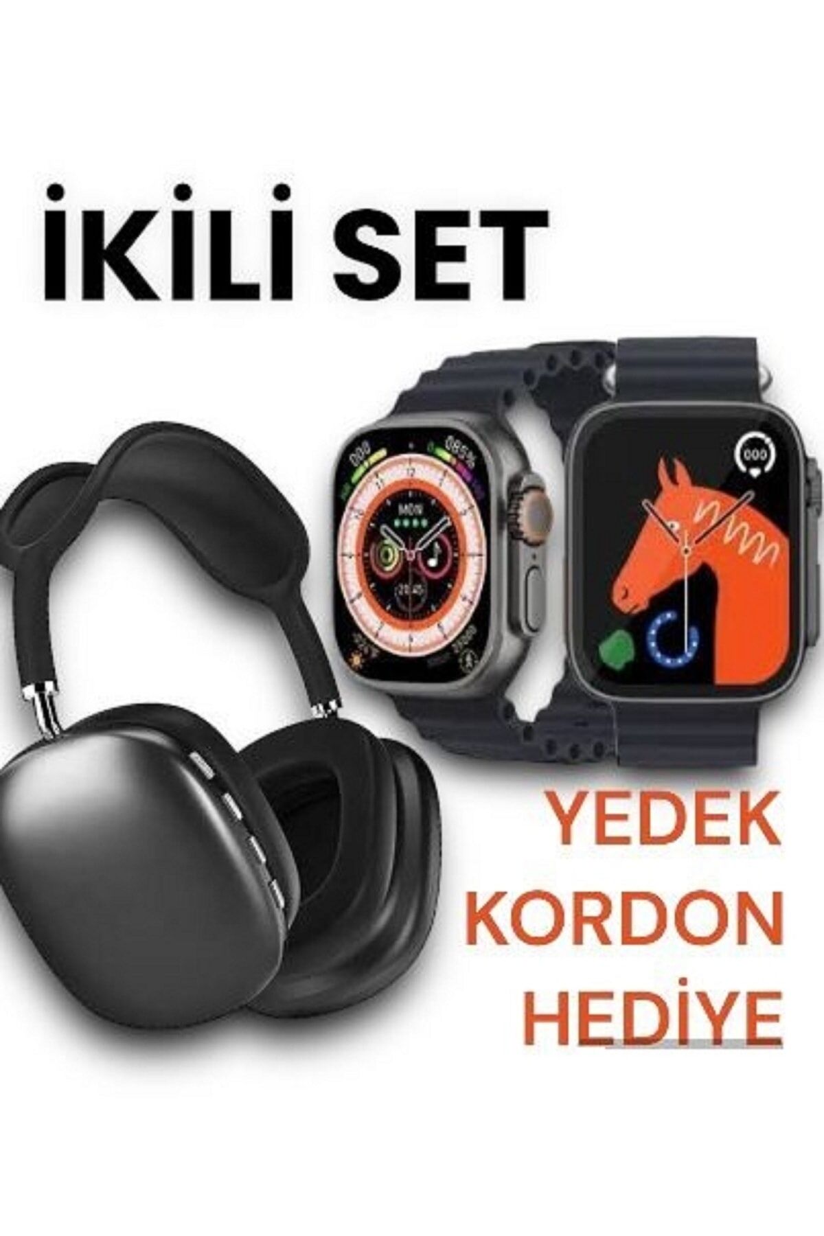 P9 Pro Kulaklık Yüksek Ses Smart Watch T800 Ultra Akıllı Saat 2 li Set Kordon