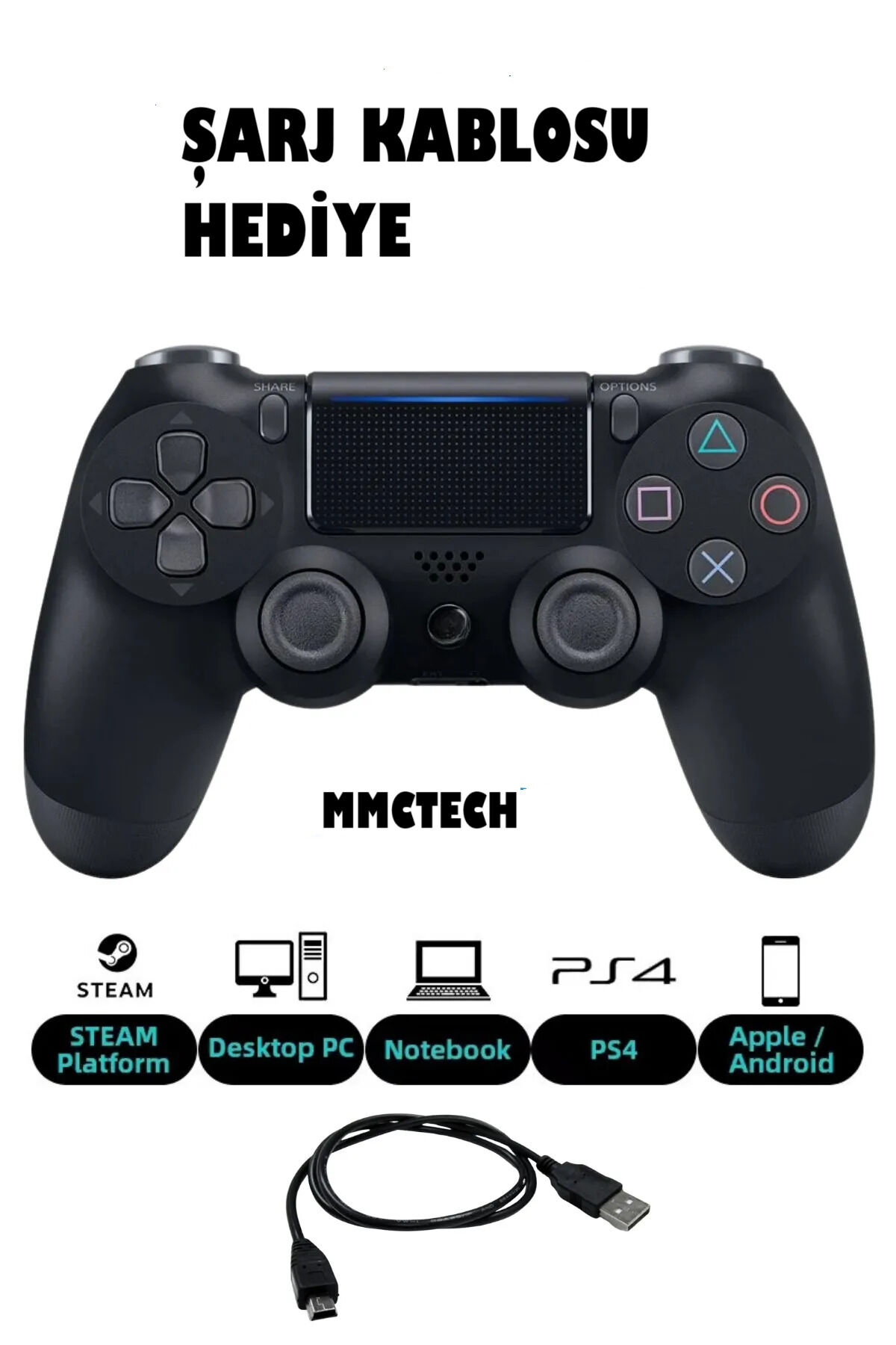 Kablosuz Oyun Kolu Playstation 4 - PC - TV - TABLET uyumlu Siyah