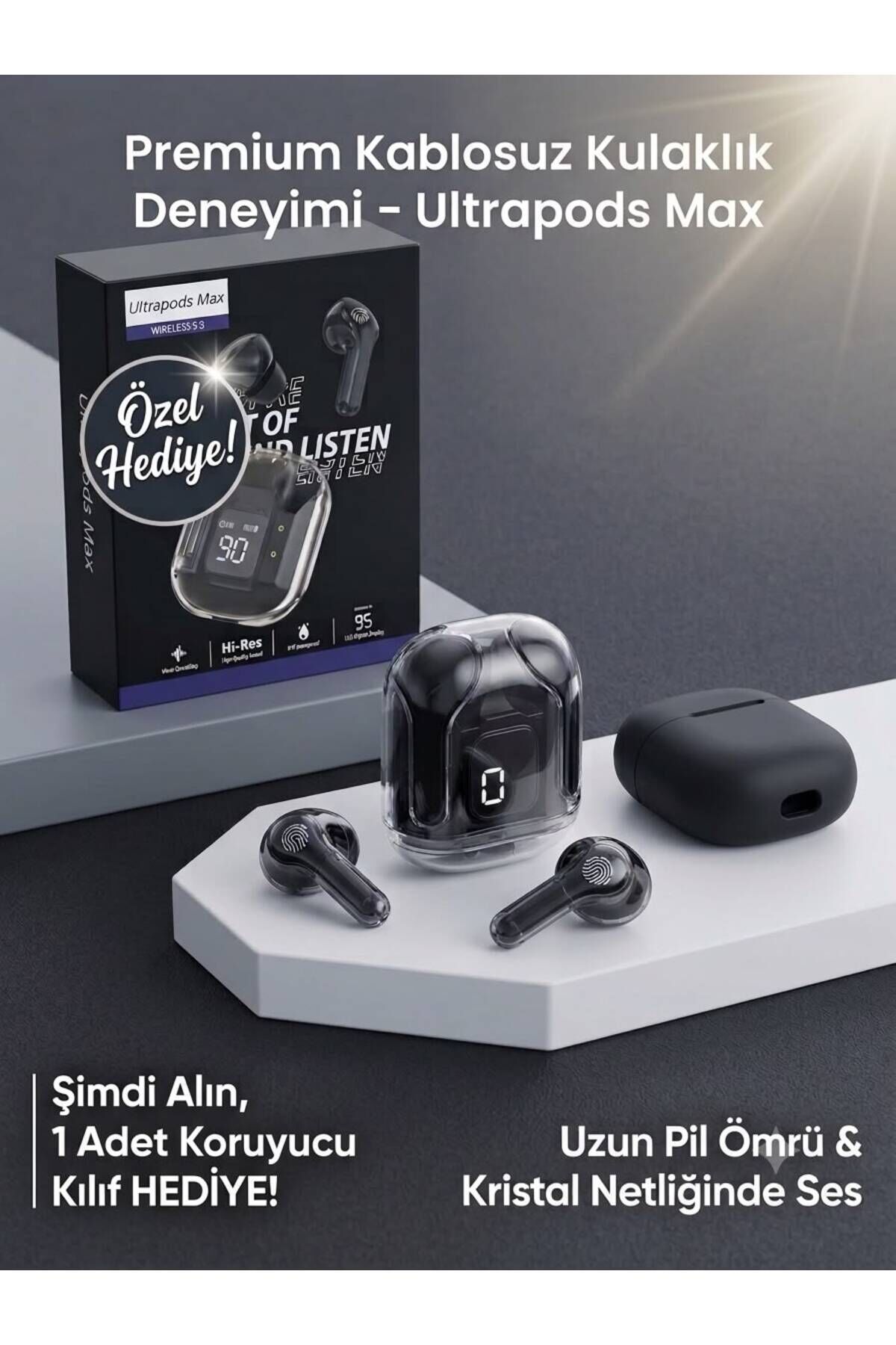 Bluetooth Kulaklık Kadın Erkek ios Android Uyumlu Dokunmatik Stereo Şeffaf LED Ekran Extra Bass TWS