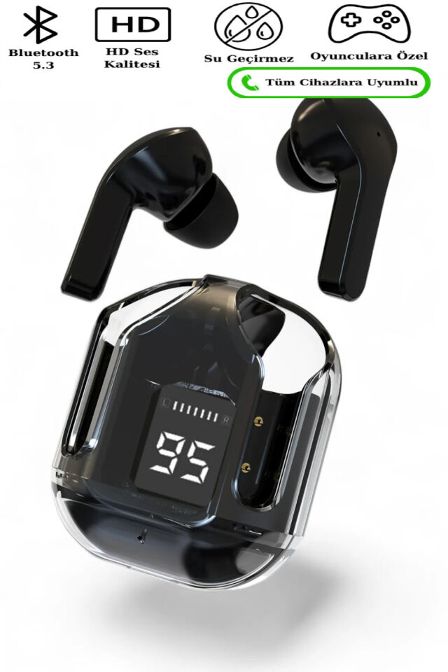 Bluetooth Kulaklık Kadın Erkek ios Android Uyumlu Dokunmatik Stereo Şeffaf LED Ekran Extra Bass TWS