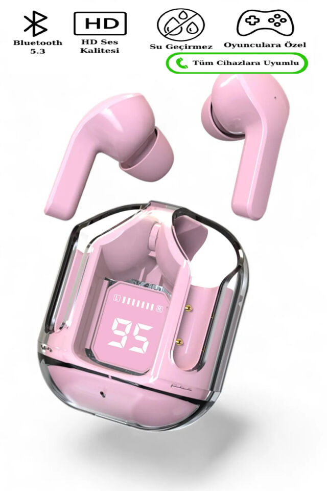 Bluetooth Kulaklık Kadın Erkek ios Android Uyumlu Dokunmatik Stereo Şeffaf LED Ekran Extra Bass TWS