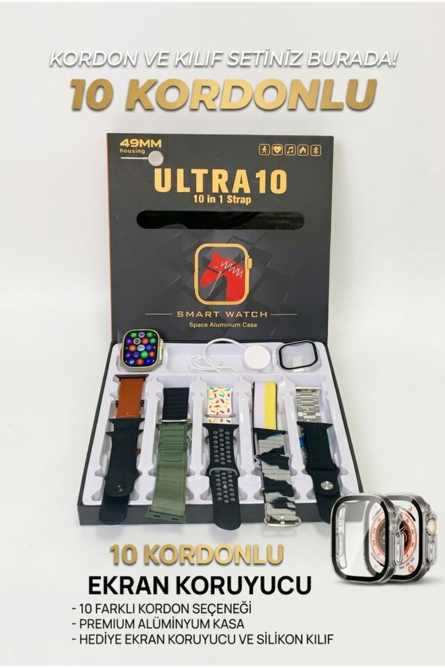 Smart Watch 8 Ultra 7in1 Hd Ekranlı Akıllı Saat 7 Kordonlu Takvim Spor Menülü Siri Özelikli