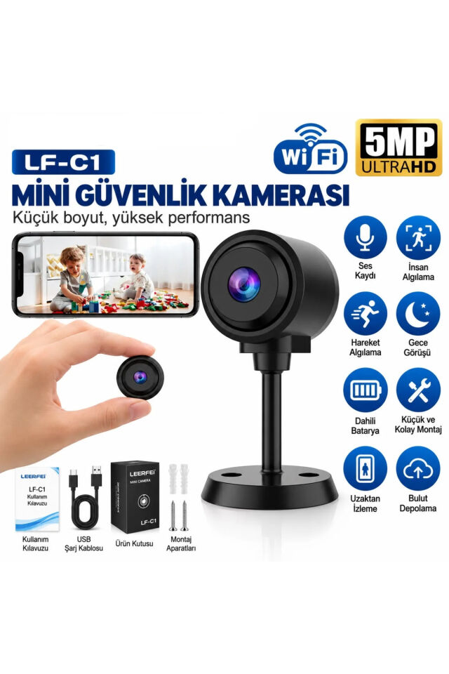 Wifi Mini Güvenlik Kamera Uzaktan izleme - Ses - Hafıza Kart Kayıt Şarjlı