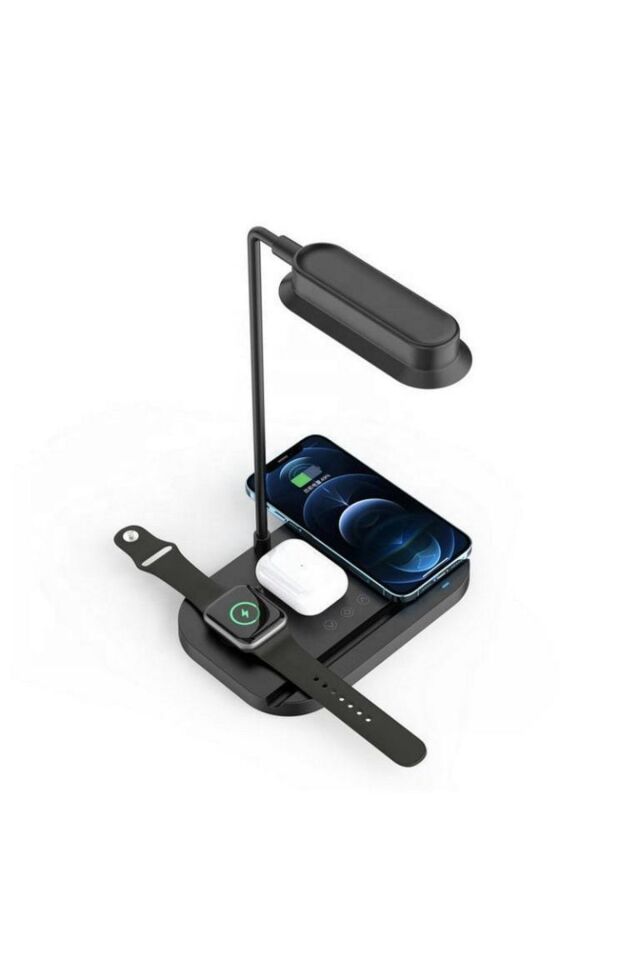 4 In 1 15w Hızlı Şarj 3 Kademeli Işık Apple Watch Androit Için Wireless Kablosuz Masa Şarj Standı