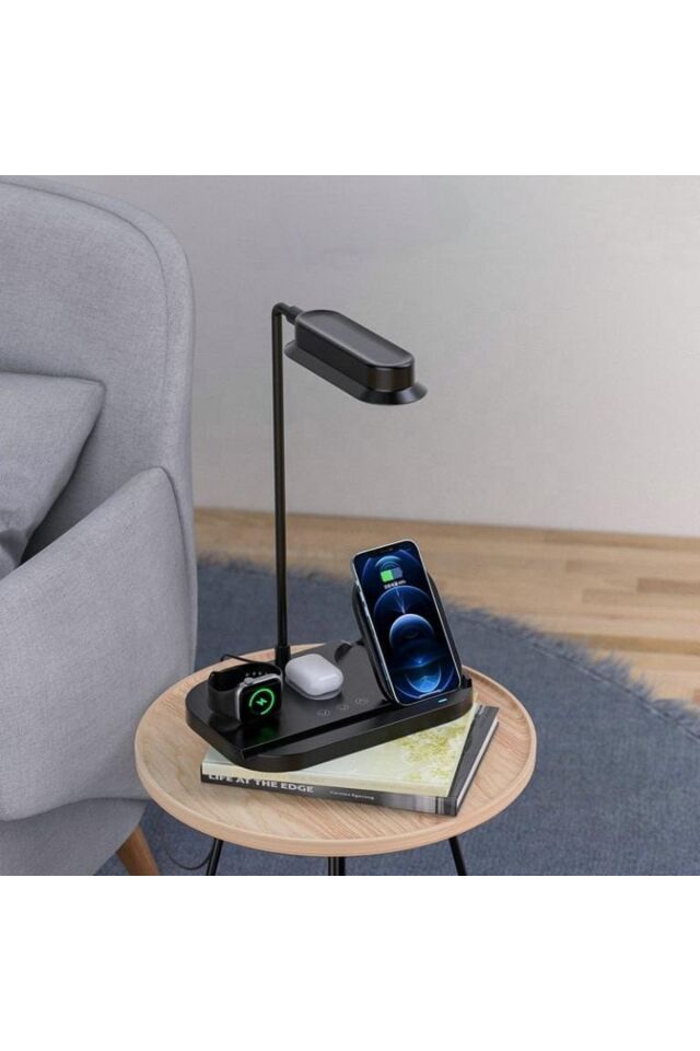 4 In 1 15w Hızlı Şarj 3 Kademeli Işık Apple Watch Androit Için Wireless Kablosuz Masa Şarj Standı