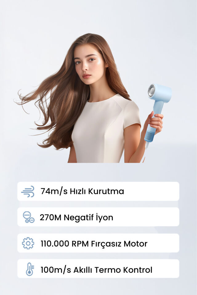 PLUZZ Profesyonel Yapraksız Akıllı Saç Kurutma Makinesi Negatif İyon Saç Bakımı Profesyonel Hızlı