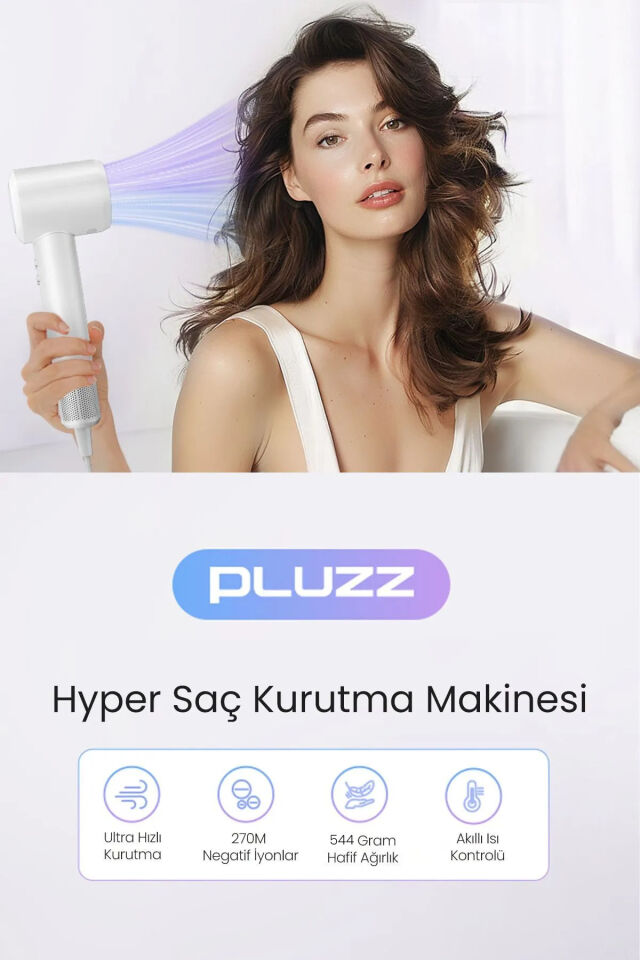 PLUZZ Profesyonel Yapraksız Akıllı Saç Kurutma Makinesi Negatif İyon Saç Bakımı Profesyonel Hızlı