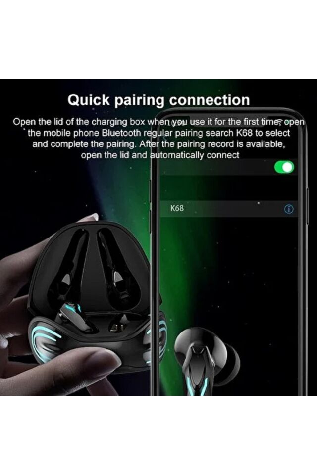 K68 yüksek sesli ışıklı bluetooth kulaklık gürültü önleyici anc özellikli