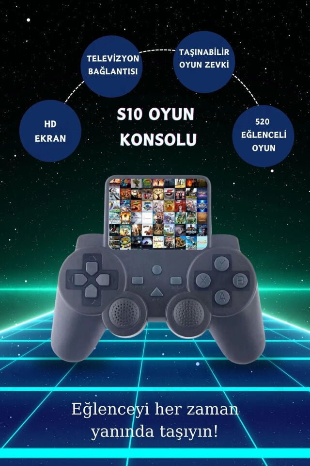 S10 Mini Çift Kolu Taşınabilir 520 Oyunlu Kablosuz Oyun Konsolu Atari Media Player Medya Oynatıcı