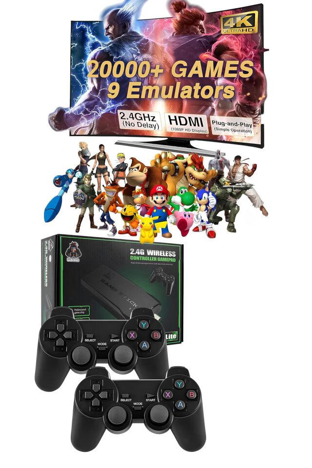 2.4g Kablosuz Çift KolRetro Oyunlar 4k Game Stick Oyun Atari
