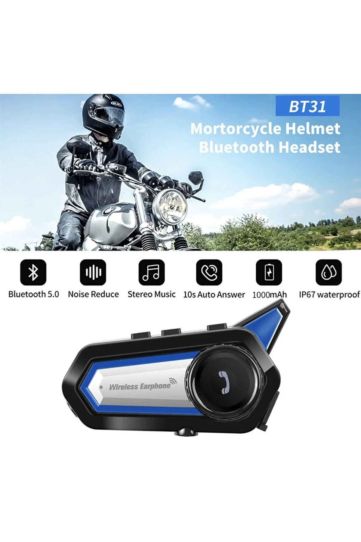 Bt31 Motorsiklet Kask Uyumlu Kulaklık Motosiklet Intercom Otomatik Cevaplama