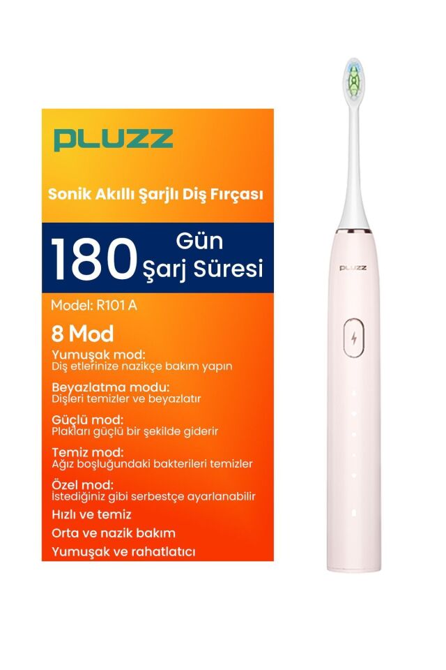 R101a Smart Sonik Şarjlı Diş Fırçası 180 Gün Şarj Süresi - Pembe