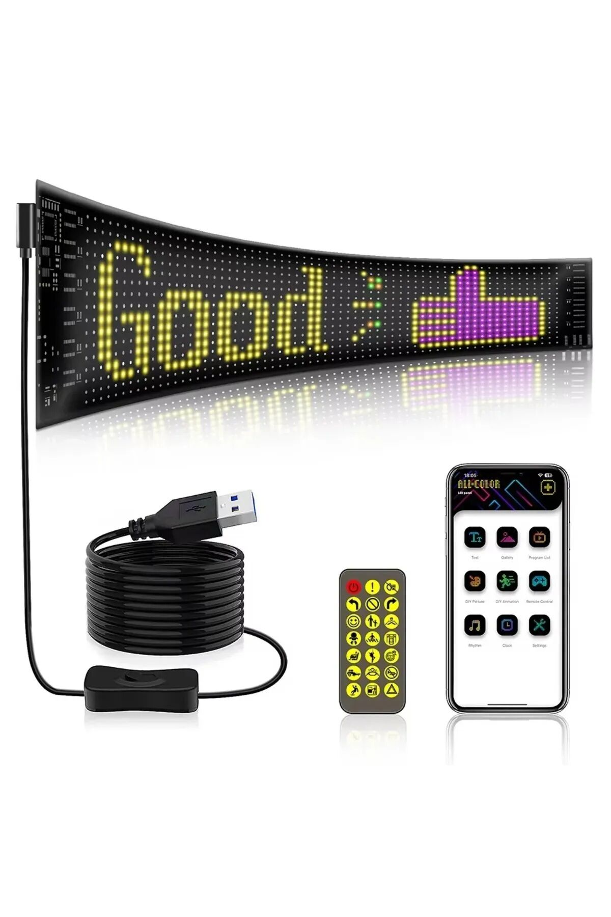 Led Ekran Matrix Panel Cama Yapışan En Büyük Boy 16X96 Telefon App Kontrol Digital Araba Yazısı