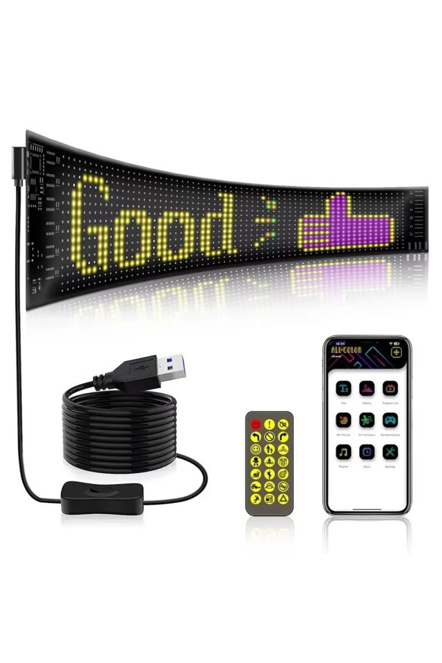 Led Ekran Matrix Panel Cama Yapışan En Büyük Boy 16X96 Telefon App Kontrol Digital Araba Yazısı