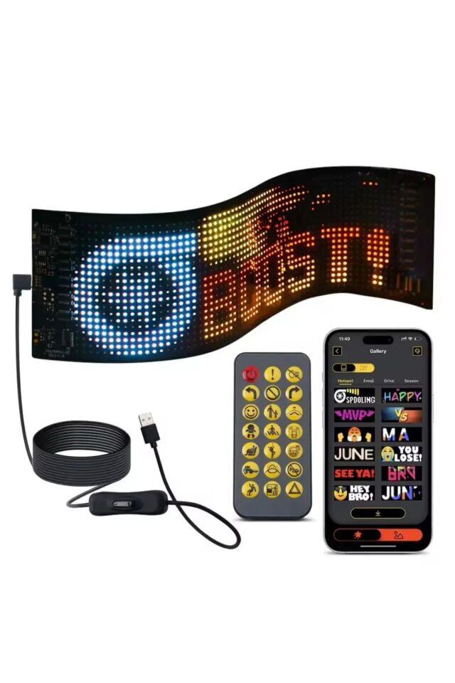 Led Ekran Matrix Panel Cama Yapışan En Büyük Boy 16X96 Telefon App Kontrol Digital Araba Yazısı