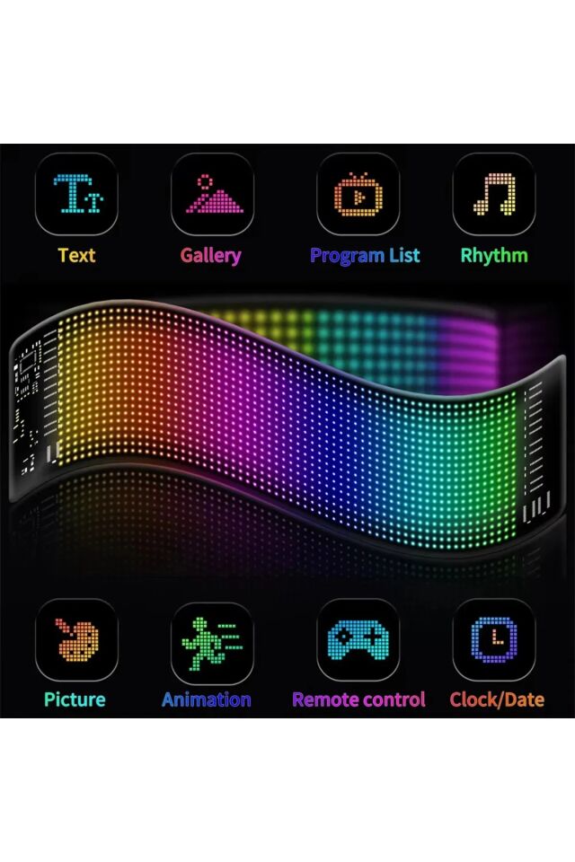 Led Ekran Matrix Panel Cama Yapışan En Büyük Boy 16X96 Telefon App Kontrol Digital Araba Yazısı