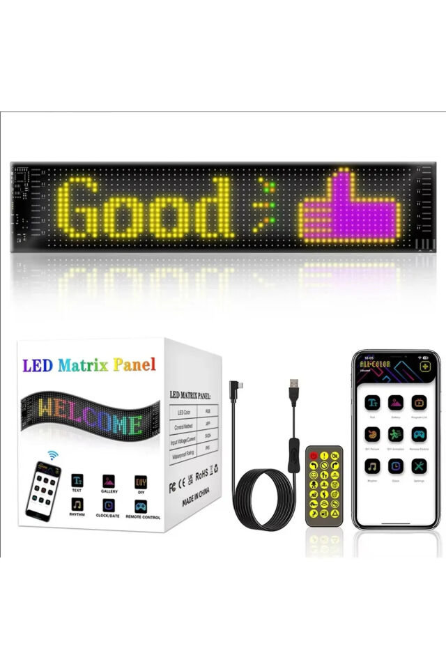 Led Ekran Matrix Panel Cama Yapışan En Büyük Boy 16X96 Telefon App Kontrol Digital Araba Yazısı