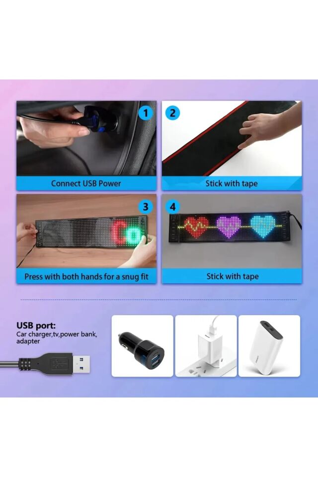 Led Ekran Matrix Panel Cama Yapışan En Büyük Boy 16X96 Telefon App Kontrol Digital Araba Yazısı
