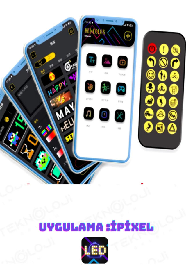 Led Ekran Matrix Panel Cama Yapışan Büyük Boy 16x64 Telefon App Kontrol Digital Araba Yazısı Rgb