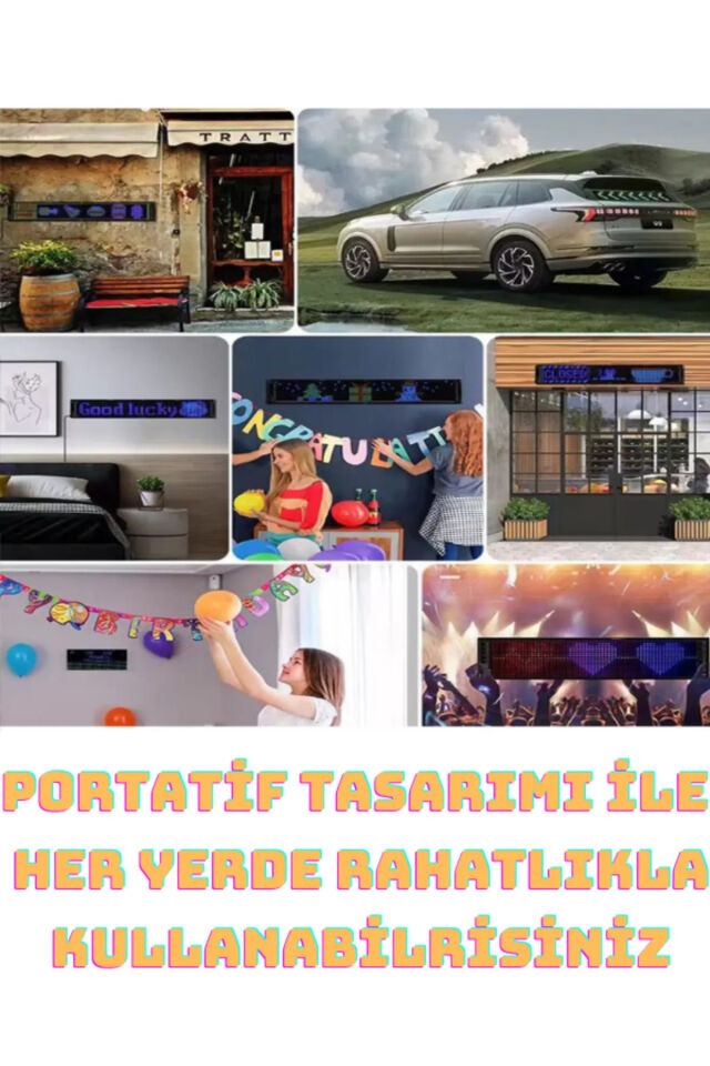 Led Ekran Matrix Panel Cama Yapışan Büyük Boy 16x64 Telefon App Kontrol Digital Araba Yazısı Rgb