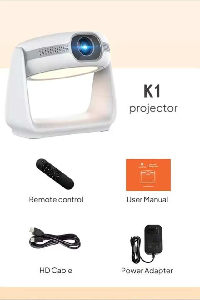 Taşınabilir Sinema Projektörü 4K Şarjlı Bluetooth Android Akıllı Hoparlörlü Işıklı Gerçek 4K