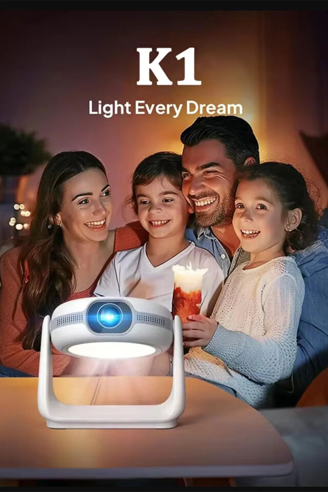 Taşınabilir Sinema Projektörü 4K Şarjlı Bluetooth Android Akıllı Hoparlörlü Işıklı Gerçek 4K