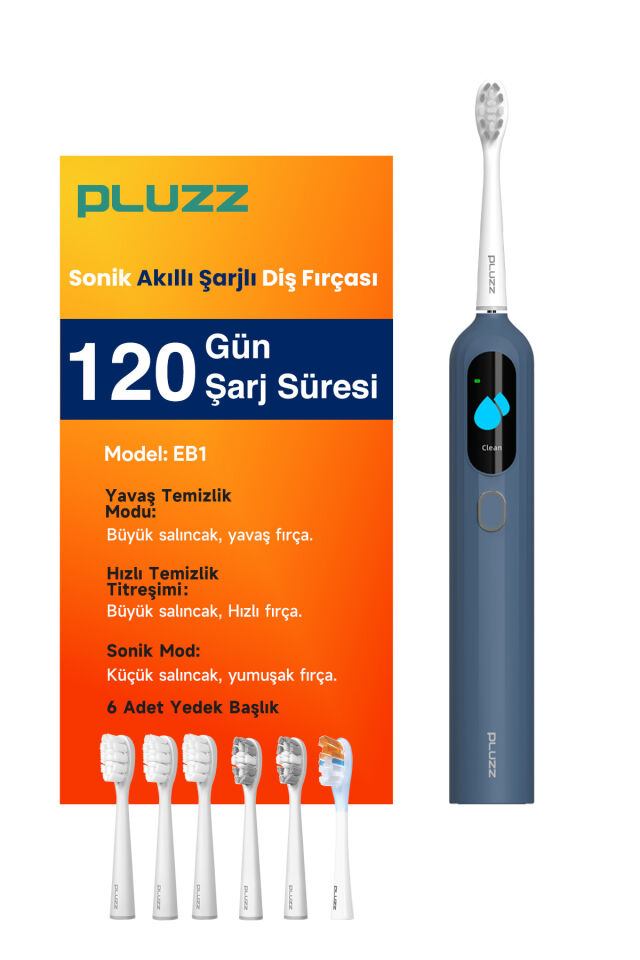Sonik Şarjlı Diş Fırçası 120 Gün Şarj Süresi 6 Adet Başlık Lacivert