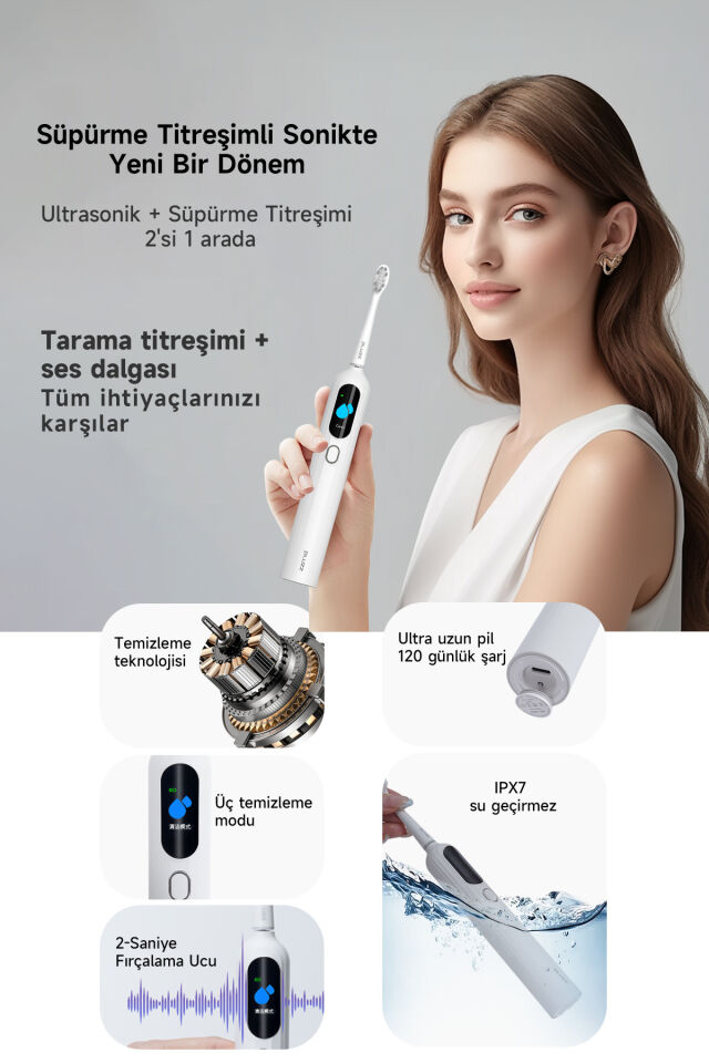 Sonik Şarjlı Diş Fırçası 120 Gün Şarj Süresi 6 Adet Başlık Lacivert