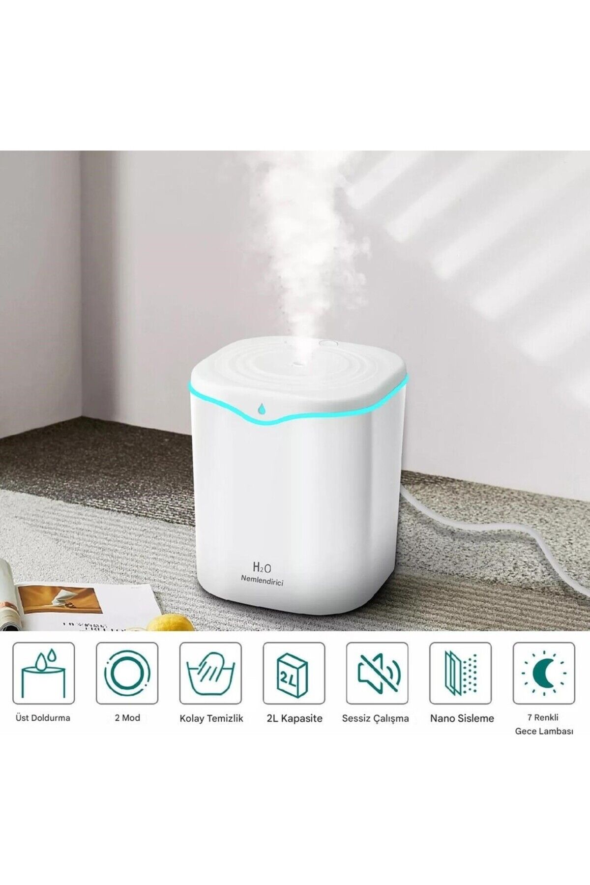 Çift Sprey LED Işıklı 2l Ultrasonik Hava Nemlendirici Buhar Makinası
