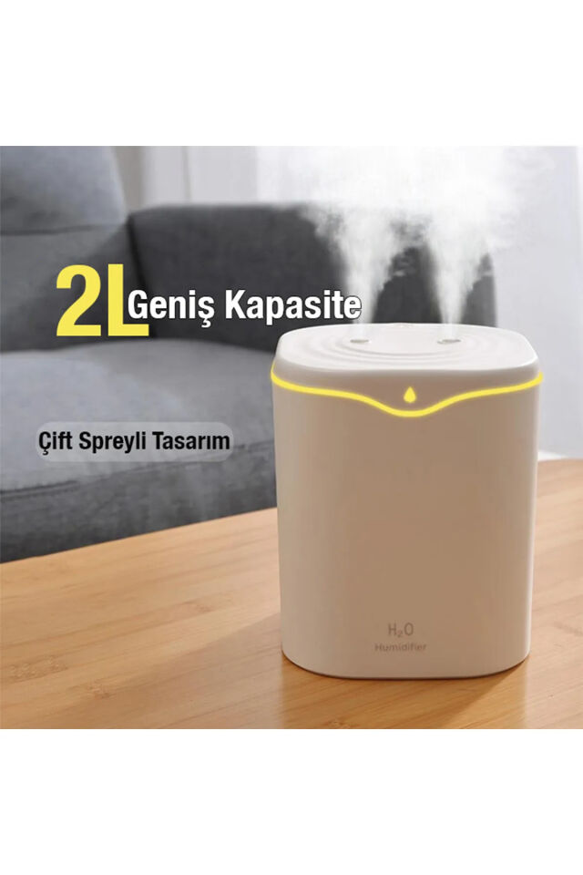 Çift Sprey LED Işıklı 2l Ultrasonik Hava Nemlendirici Buhar Makinası