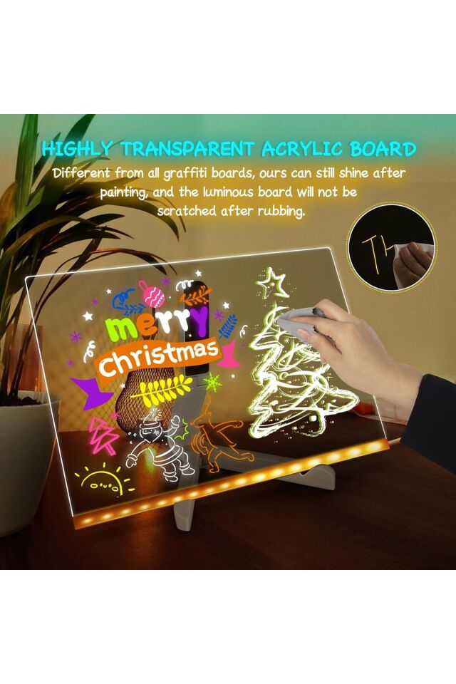 Led Işıklı Aydınlatmalı Not Tahtası Mesaj Panosu 30*20 Cm 6lı Neon Renk Kalem Çocuk Çizim Tableti