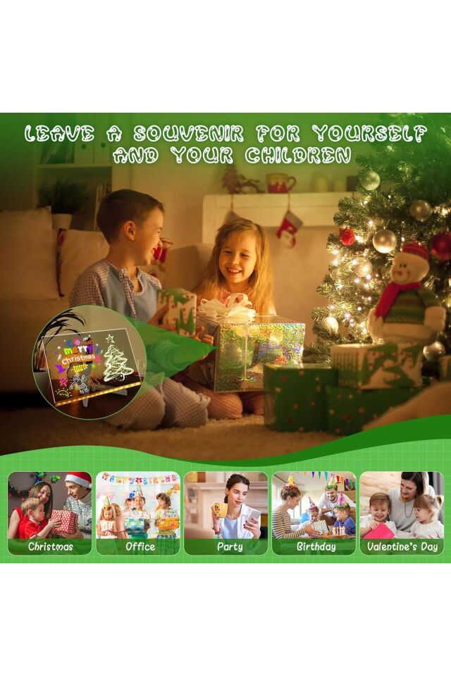 Led Işıklı Aydınlatmalı Not Tahtası Mesaj Panosu 30*20 Cm 6lı Neon Renk Kalem Çocuk Çizim Tableti