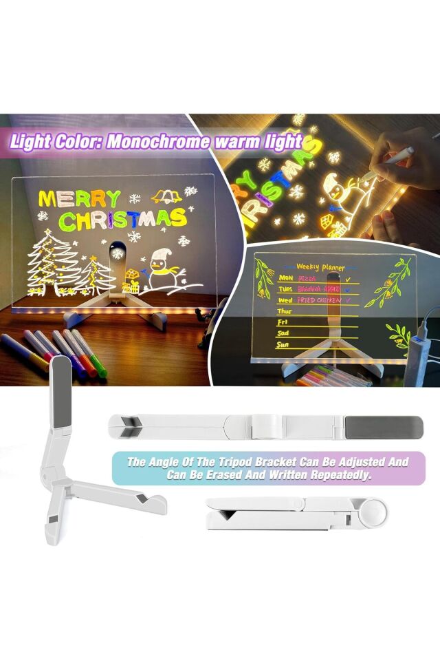 Led Işıklı Aydınlatmalı Not Tahtası Mesaj Panosu 30*20 Cm 6lı Neon Renk Kalem Çocuk Çizim Tableti
