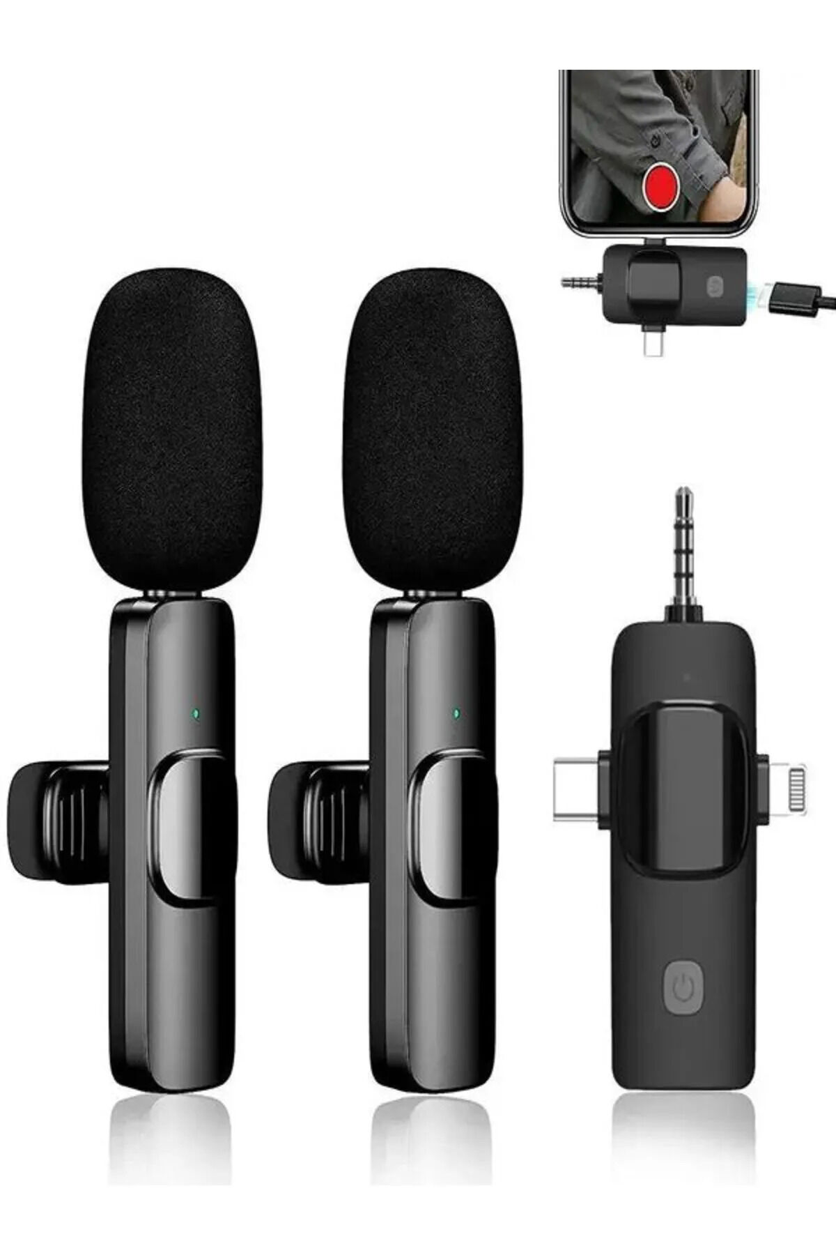 3in2 Yaka Mikrofonu Type-c Iphone Jak Giriş Telefon Uyumlu 20m Wirelees Yayın Youtuber Tiktok Skype