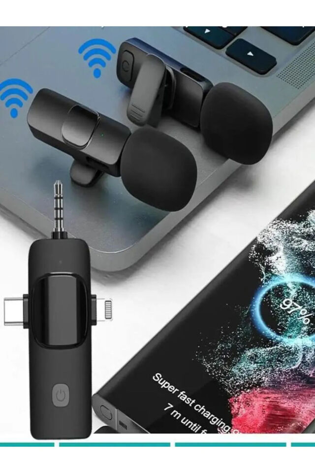 3in2 Yaka Mikrofonu Type-c Iphone Jak Giriş Telefon Uyumlu 20m Wirelees Yayın Youtuber Tiktok Skype