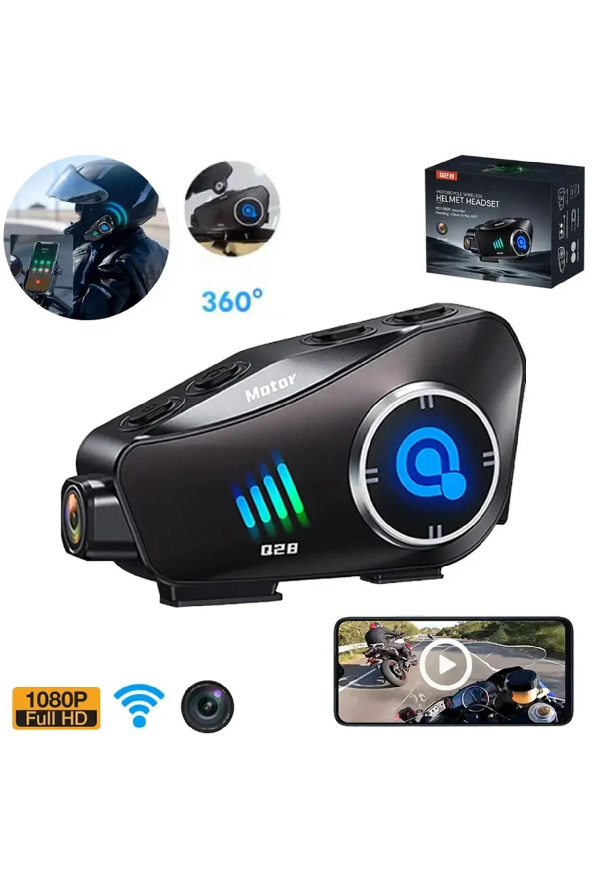 1080P FHD Kameralı Video Fotoğraf Özellikli WİFİ Kamera Bluetooth Arama Müzik İntercom Kask Kulaklık